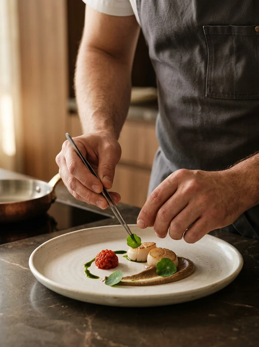 Chef dressant une assiette